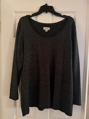 Avenue Women's Metallic Charcoal Scoop Neck Sweater